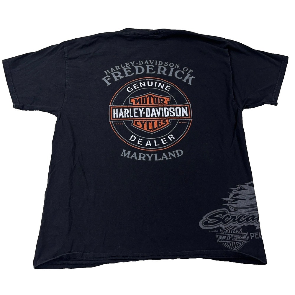 Harley Davidson Shirt Men Large Black Tee Screamin Eagle Wrap Around Y2K Adult